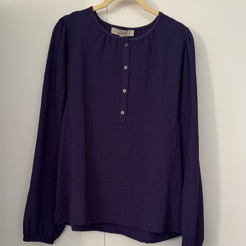 LOFT Purple Long-Sleeve Button Henley Top